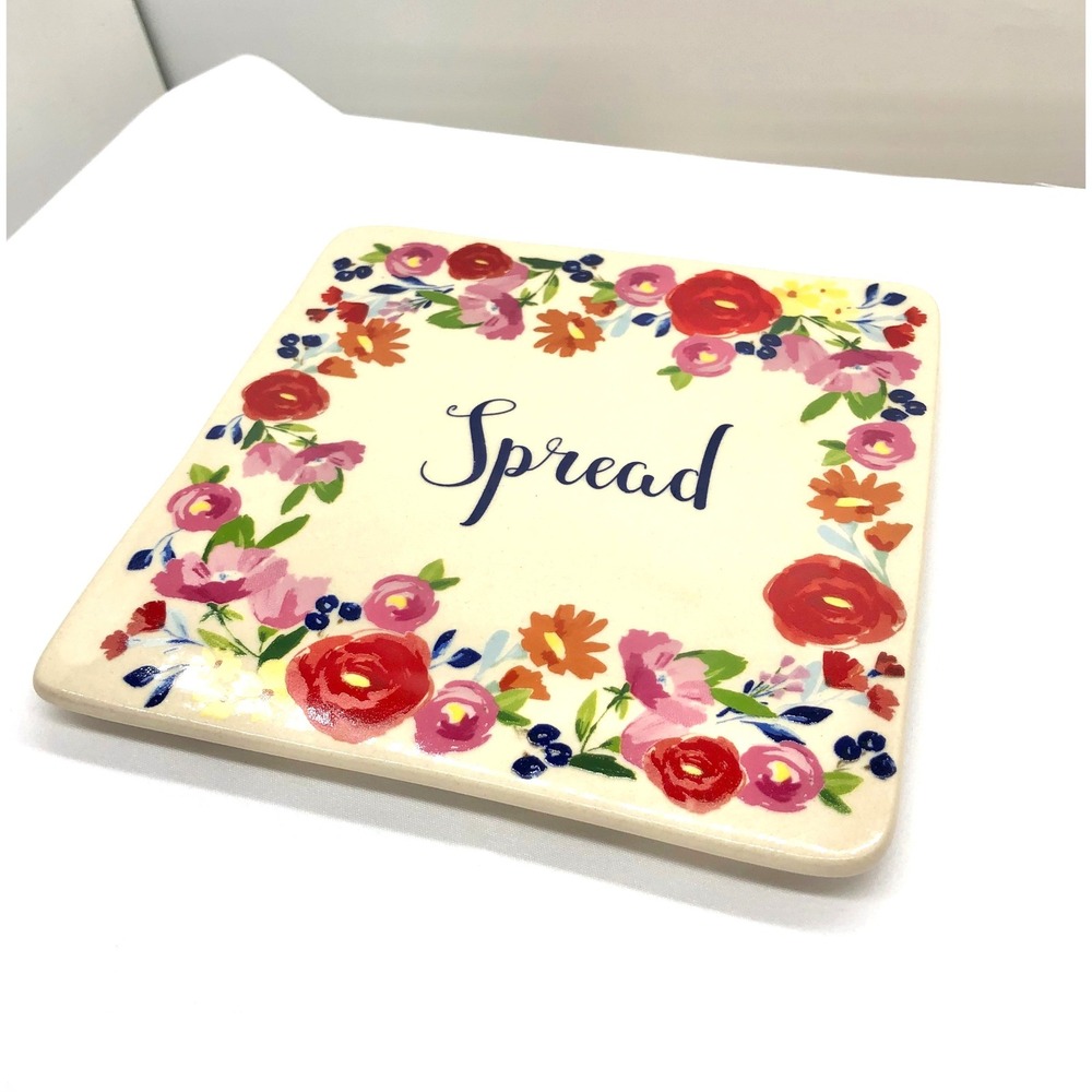 Home Essentials Paris Floral Collection Spread Ceramic Square Plate Lid 5.75in